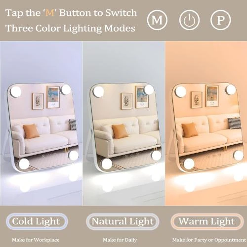 Zoom sur Miroir maquillage lumineux LED, 4 ampoules, contrôle tactile