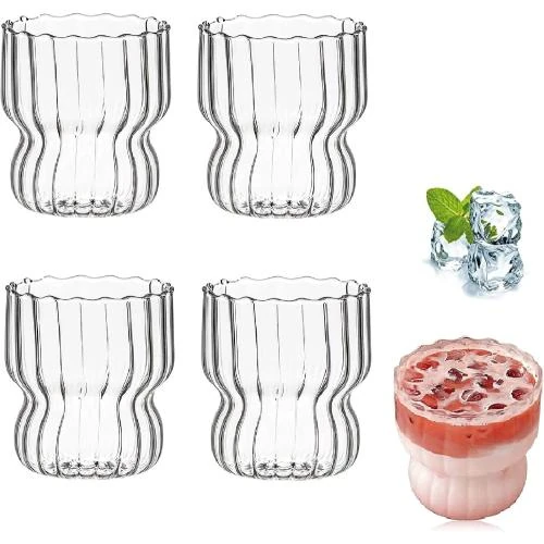 Tasses cappuccino, verre borosilicate, style origami, lot 4 - Vue principale