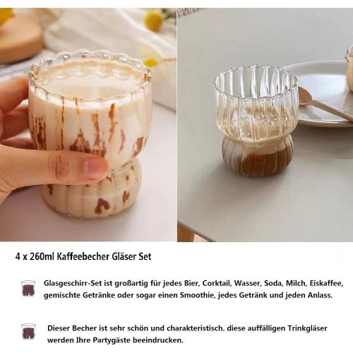 Zoom sur Tasses cappuccino, verre borosilicate, style origami, lot 4
