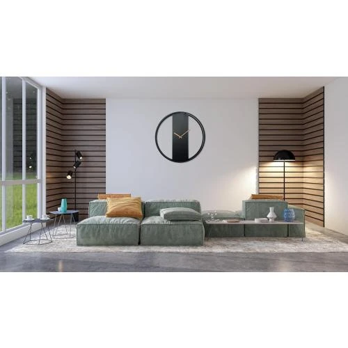 Zoom sur Horloge Murale Loft Ovale Métal Noir 3D Moderne