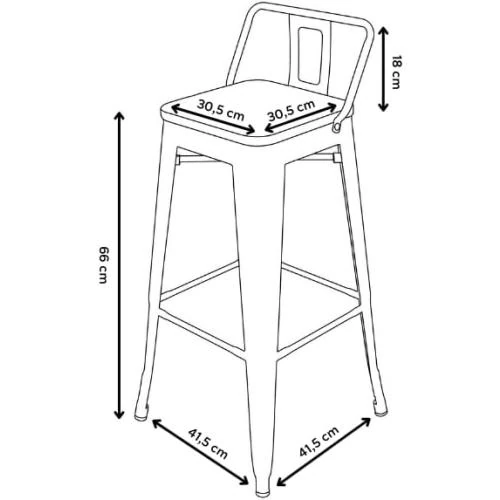 Zoom sur Tabourets de Bar Métal Noir Mat, Style Industriel, Dossier, Bois Clair