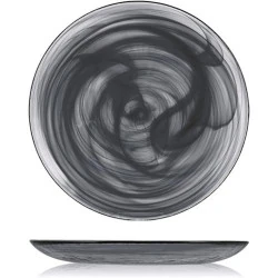 H Amp H, set 6 assiettes fruits, verre noir, alabastro