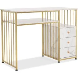 Bureau Tiroirs, Coiffeuse Marbre Blanc Or, Table Ongles