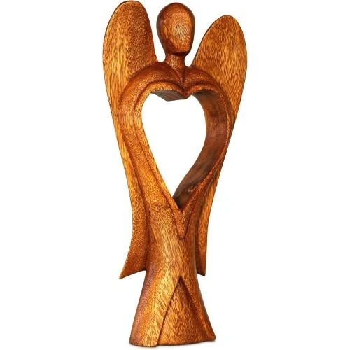 Détail de Sculpture abstraite bois ange amour, déco intérieure artisanale
