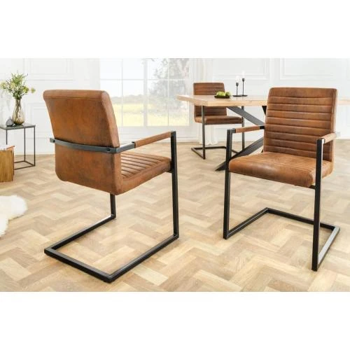 Zoom sur Chaise Salle à Manger Invicta Interior, Accoudoirs, Marron Vintage