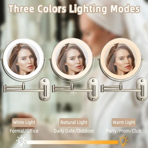 Zoom sur Miroir Grossissant Lumineux Mural, 360° Pivotant, USB