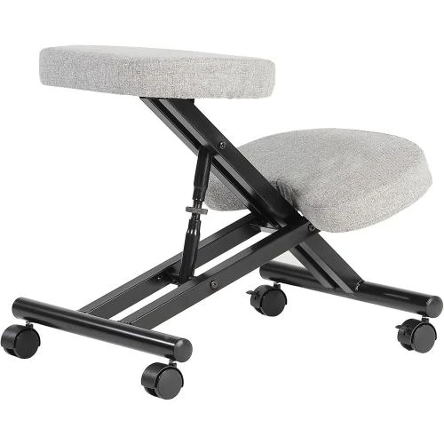 Zoom sur Tabouret Ergonomique Noir, Repose Genoux, Assise Rembourrée