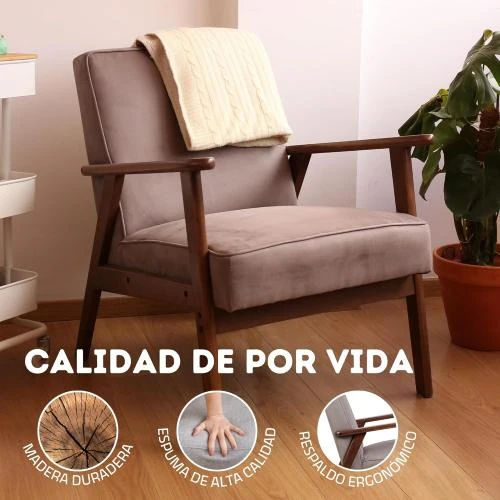 Zoom sur Fauteuil Roma nordique, anti-taches, bois massif, gris