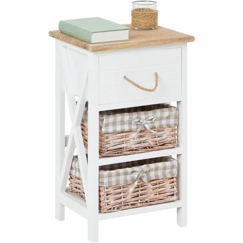 Table de Chevet Perugia, Bois Paulownia, Style Shabby Chic - Vue principale