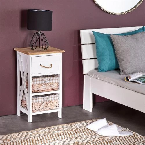 Détail de Table de Chevet Perugia, Bois Paulownia, Style Shabby Chic