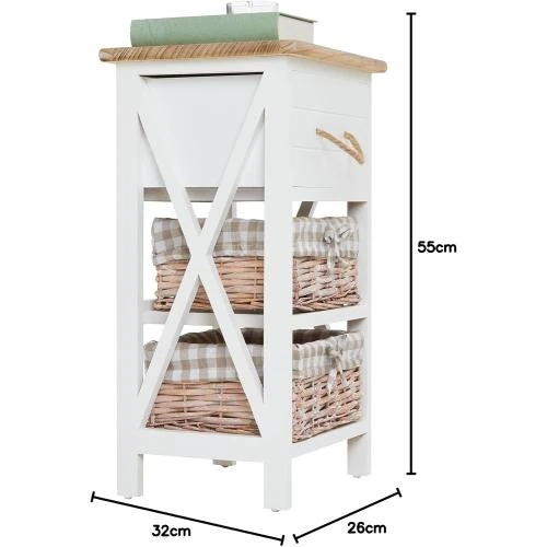 Zoom sur Table de Chevet Perugia, Bois Paulownia, Style Shabby Chic