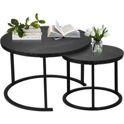 Tables basses rondes modernes, support métal, motif marbre