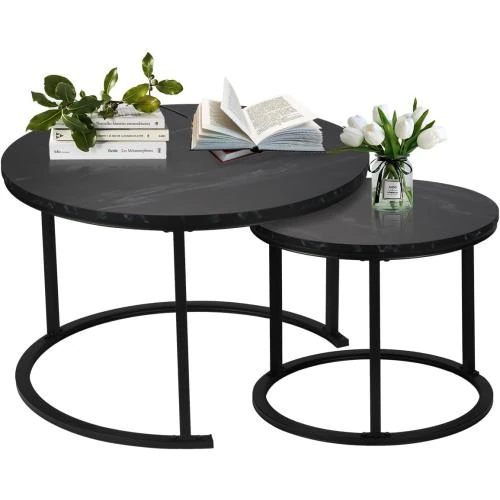 Tables basses rondes modernes, support métal, motif marbre - Vue principale