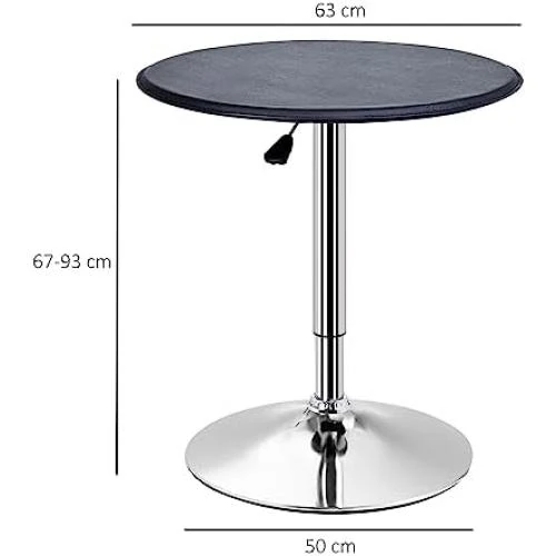 Zoom sur Table de Bar Chic Contemporaine, Plateau Pivotant, Hauteur Réglable, Métal Chromé Noir