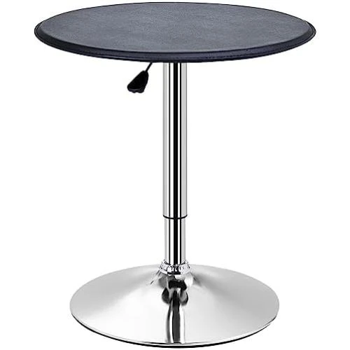 Table de Bar Chic Contemporaine, Plateau Pivotant, Hauteur Réglable, Métal Chromé Noir - Vue principale