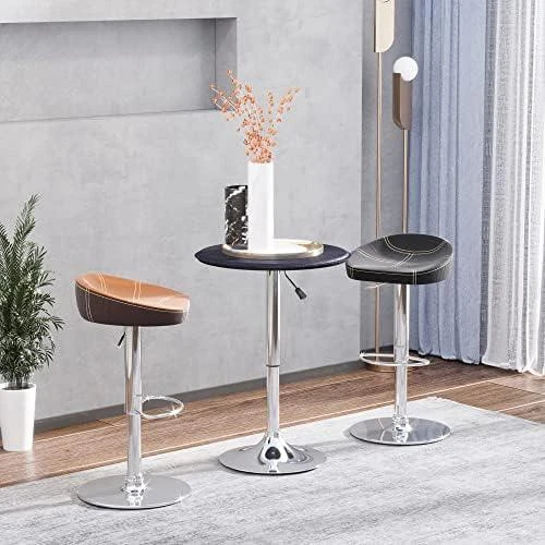 Détail de Table de Bar Chic Contemporaine, Plateau Pivotant, Hauteur Réglable, Métal Chromé Noir