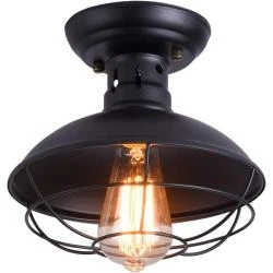 Plafonnier Industriel Cage Métal, Luminaire Suspendu Bronze