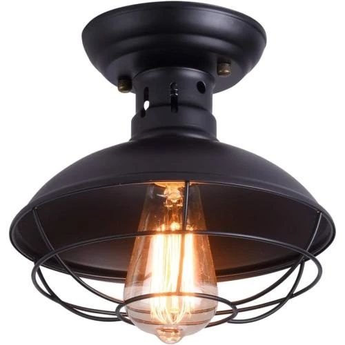 Plafonnier Industriel Cage Métal, Luminaire Suspendu Bronze - Vue principale