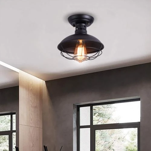 Zoom sur Plafonnier Industriel Cage Métal, Luminaire Suspendu Bronze