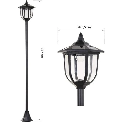 Zoom sur Lampadaire solaire extérieur LED noir, luminaire classique