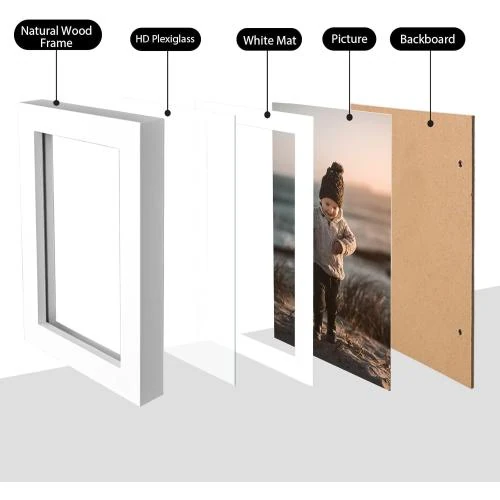 Zoom sur Cadres photo blancs Kinlink, bois, plexiglas acrylique