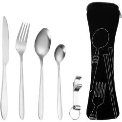Set 5 pièces inox camping, vaisselle nomade portable