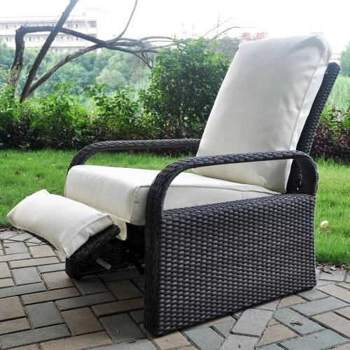 Détail de Fauteuil inclinable extérieur, résine tressée, coussins confortables