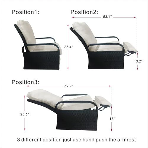 Zoom sur Fauteuil inclinable extérieur, résine tressée, coussins confortables