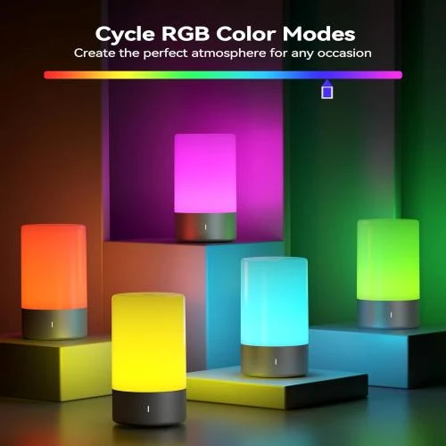 Détail de Lampe de Chevet Tactile ROOTRO RGB Dimmable, Idéale pour Bureau