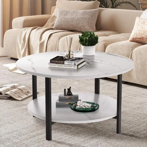 Table Basse Ronde VOWNER, Effet Marbre, Métal Doré - Vue principale