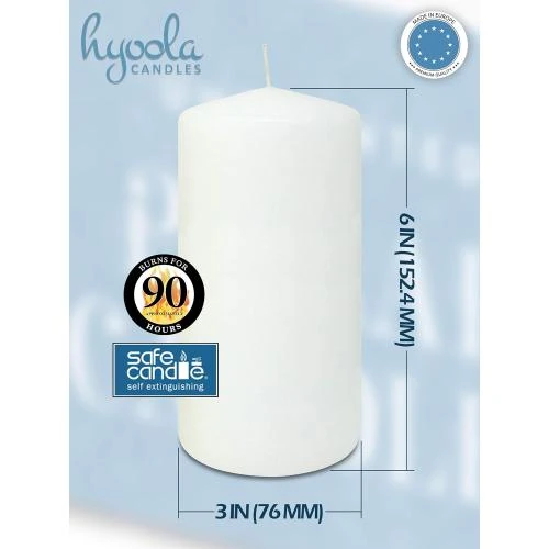 Zoom sur Bougies Blanches Piliers Inodores, Pack de 6, Europe