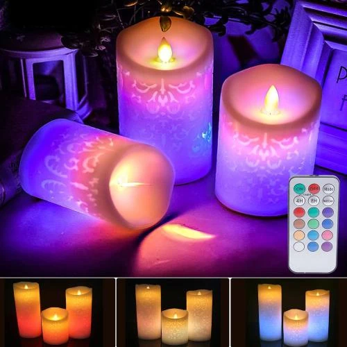 Détail de Bougie LED Cire Véritable, Minuterie, Télécommande, Motif Creux