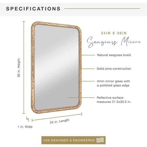 Zoom sur MCS Miroir mural jonc de mer bois naturel, élégant
