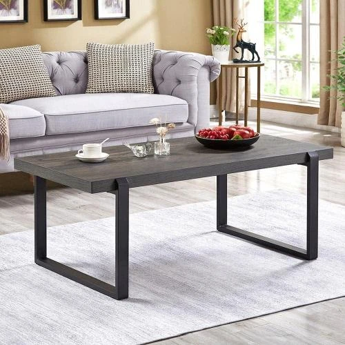 Table basse rustique bois, métal, EXCEFUR, gris - Vue principale