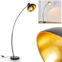 Lampadaire vintage Hofstein, métal doré noir, abat-jour rond