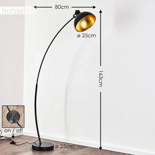 Zoom sur Lampadaire vintage Hofstein, métal doré noir, abat-jour rond