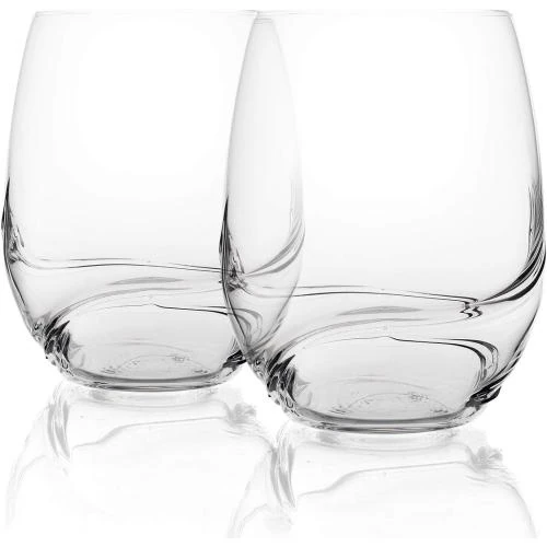 Détail de Verres à vin cristal Bohème, design vague, aération optimale