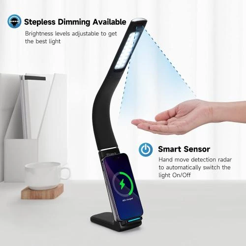 Détail de Lampe Bureau LED, Capteur Gestes, Charge USB, Bras Réglable