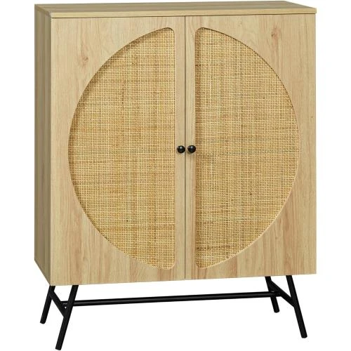 Meuble Rangement Buffet Haut Bois Cannage Design Naturel - Vue principale