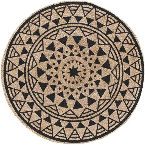 Tapis Rond Silha Noir Jute Imprimé Douceur d'Intérieur - Vue principale