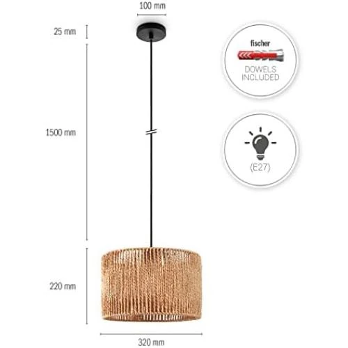Zoom sur Lampe Suspendue Rotin Boho E27 pour Salle à Manger Paco Home