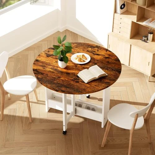 Table de salle à manger pliante Kasshom, marron rustique, rangement - Vue principale
