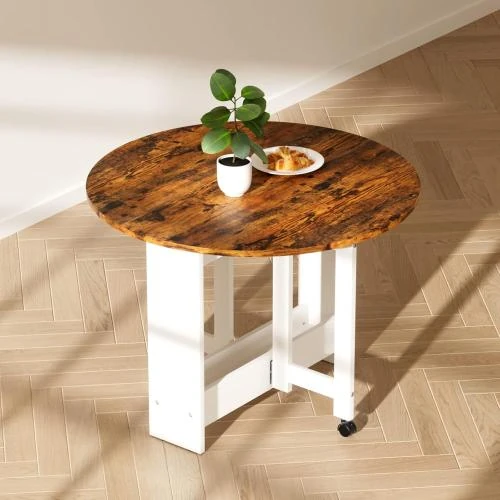 Zoom sur Table de salle à manger pliante Kasshom, marron rustique, rangement