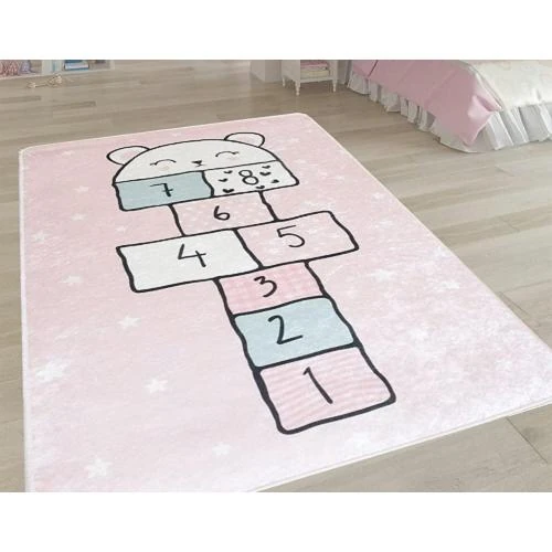 Détail de Tapis Marelle Etoile Rose Mani Textile, Décoration Élégante