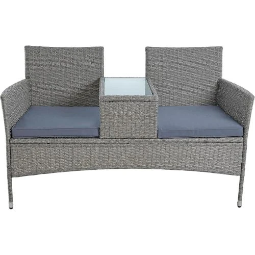 Zoom sur Ensemble meubles jardin rotin synthétique gris mélangé