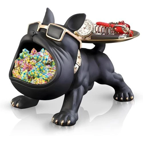 Statue Bouledogue Français Asslye, Bol à Clés Résine Noir - Vue principale