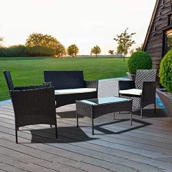 Salon de Jardin en Résine Tressée 4 Places avec Table