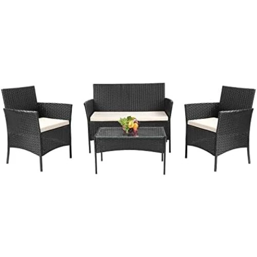 Détail de Salon de Jardin en Résine Tressée 4 Places avec Table