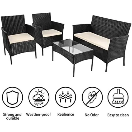 Zoom sur Salon de Jardin en Résine Tressée 4 Places avec Table