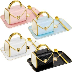 Tasses à café en céramique, sac à main, soucoupe, cuillère